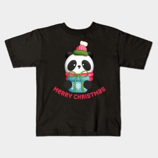 Cute Panda Merry Christmas Kids T-Shirt